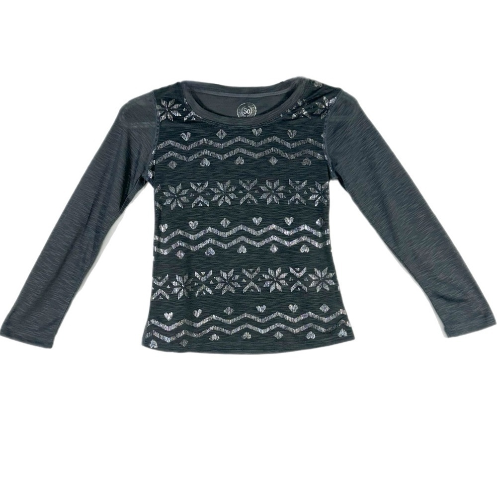 So Girl’s Lightweight Silver Foil Print Design Long Sleeve Top